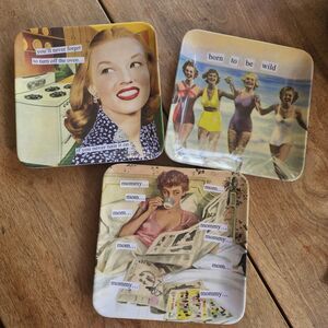 Anne Taintor 100% Melamine Mini Trays 5.5x5.5" Set Of 3 Vintage Humor DW Safe